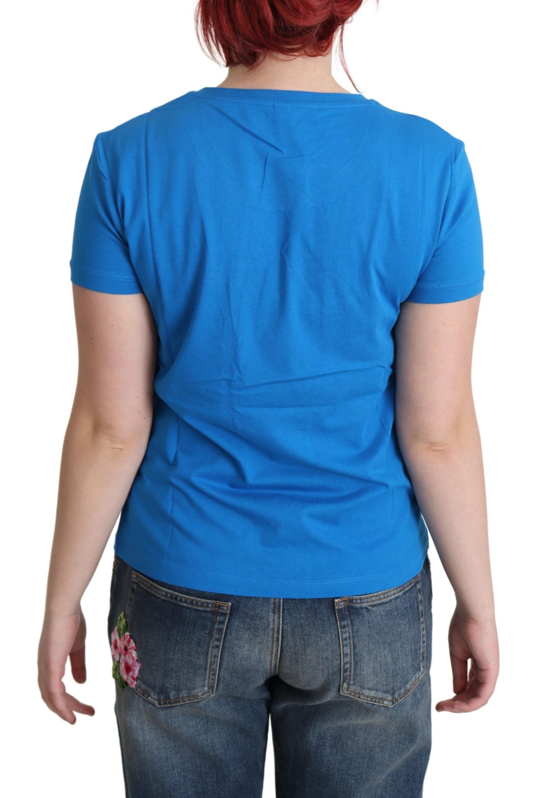 Schickes blaues Baumwoll-T-Shirt mit ikonischem Aufdruck