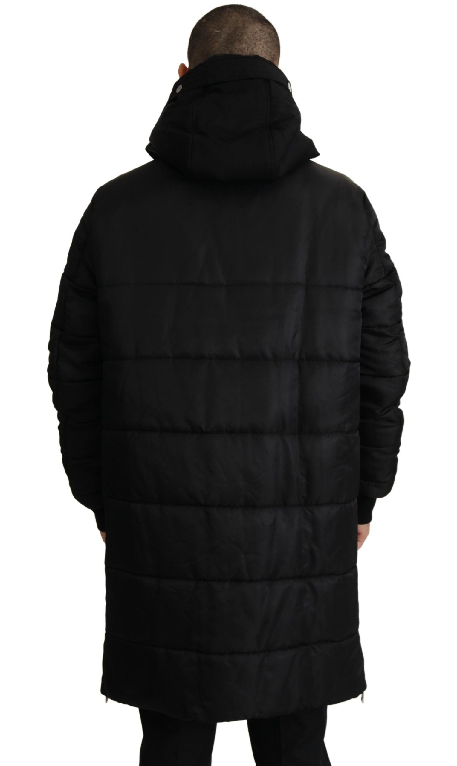 Eleganter schwarzer Kapuzenparka Winterjacke
