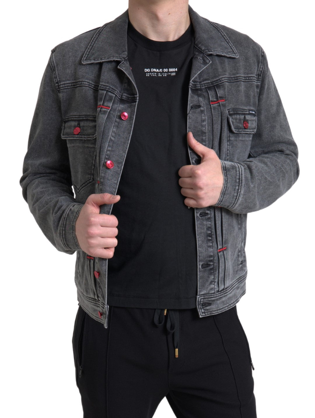 Elegante graue Stretch-Denim-Jacke