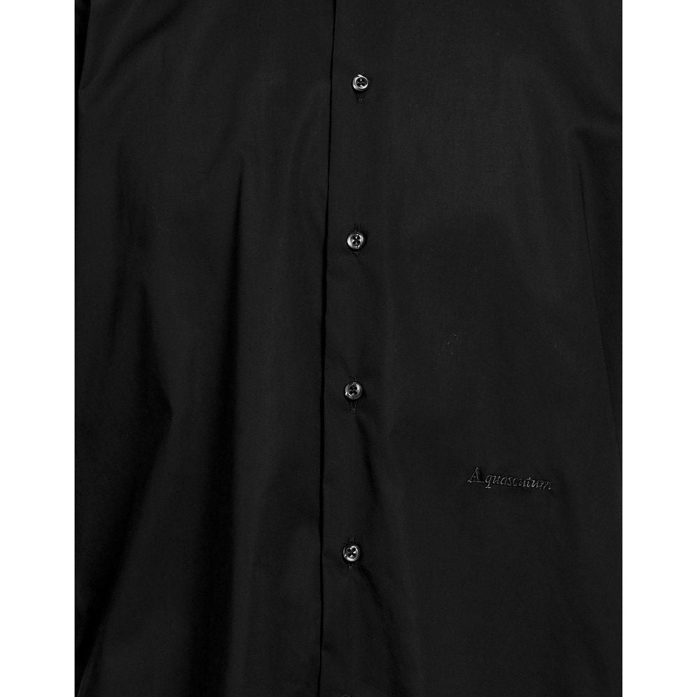Elegantes schwarzes Baumwollhemd mit seitlicher Logo-Stickerei