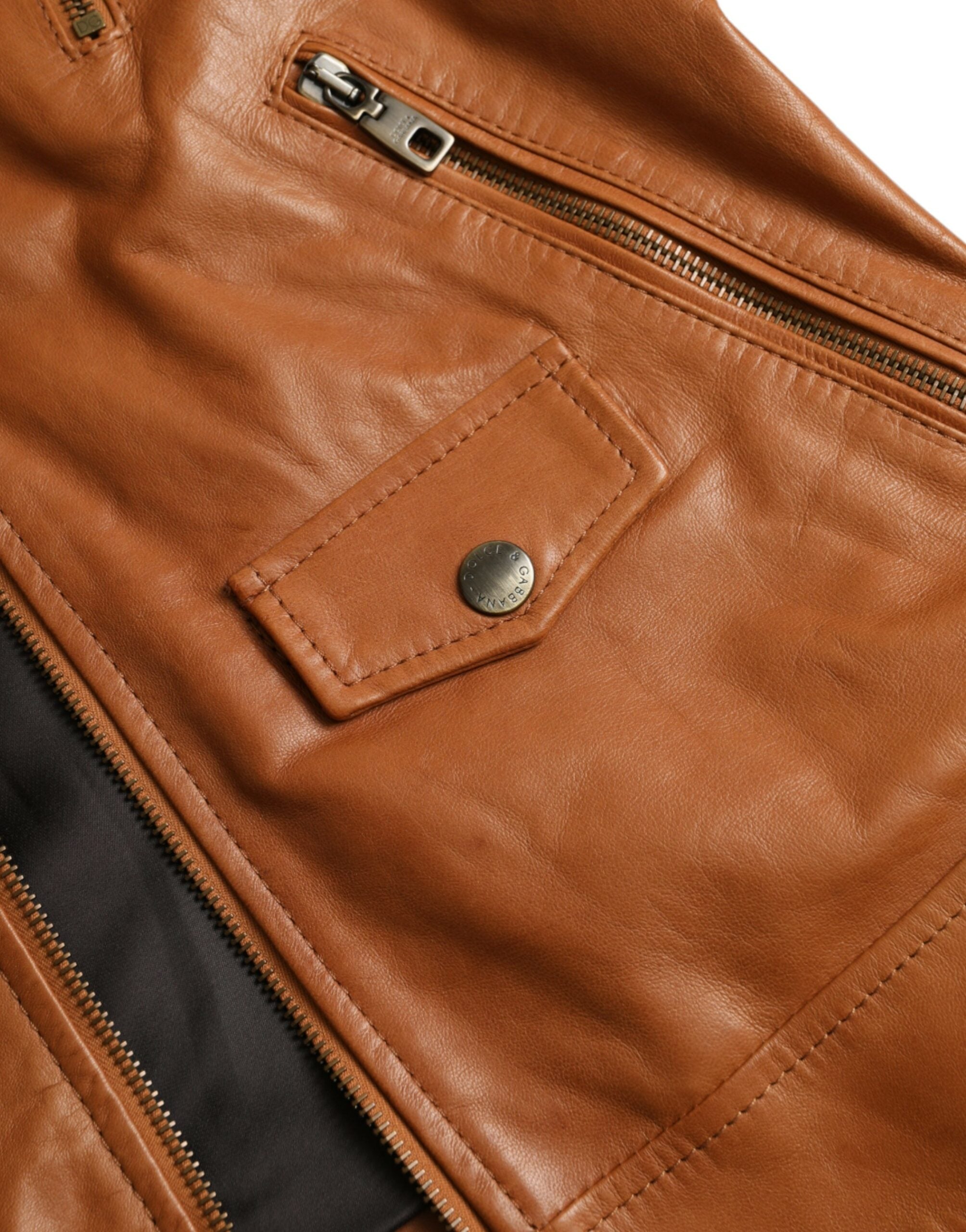 Braune Lammleder-Blouson-Jacke mit durchgehendem Reißverschluss